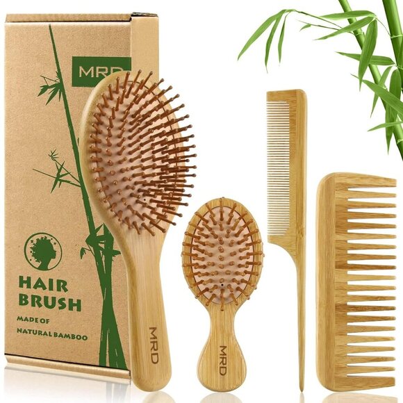 Other - Hair Brush Set, Natural Bamboo Comb Paddle Detangling Hairbrush, Wide-tooth and